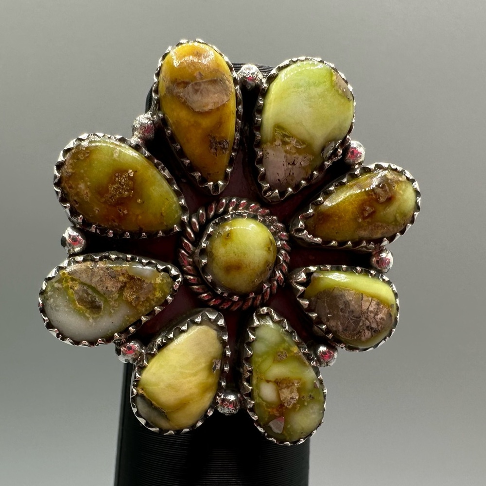 Palomino Turquoise Sterling Silver 925 Cluster Ring Handmade Adjustable - Picture 3 of 9